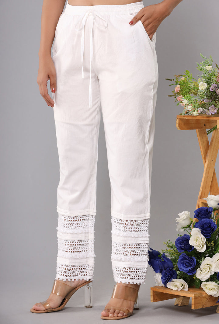 Premium White Cotton Laced Pant (set of 1)