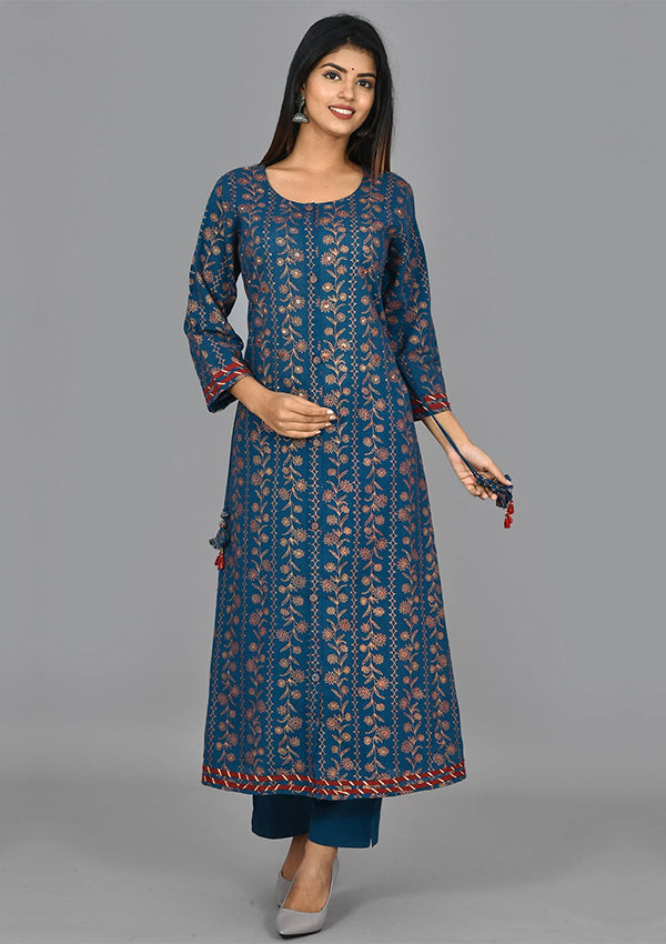 Buy Blue Gold Kurta and Pant | Best Traditional Long Dress for Women |…