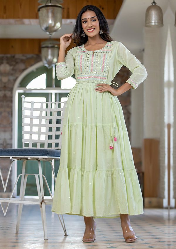 Green Mirror Embellishment Ethnic Gown
