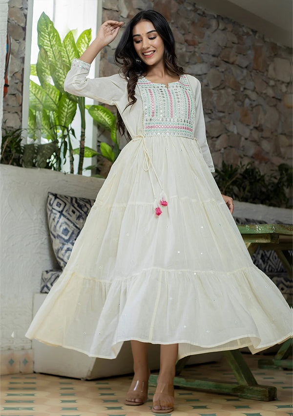 White Mirror Embellishment Ethnic Gown