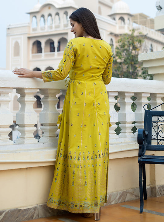 Buy Mustard Ethnic Gown For women | Best Ethnic Dress for Ladies Online 