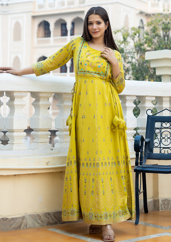 Yellow Gold Printed Long Gown