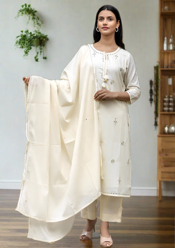 Buy Off- White Cotton Suit Set Online for women @best price by Kaajh