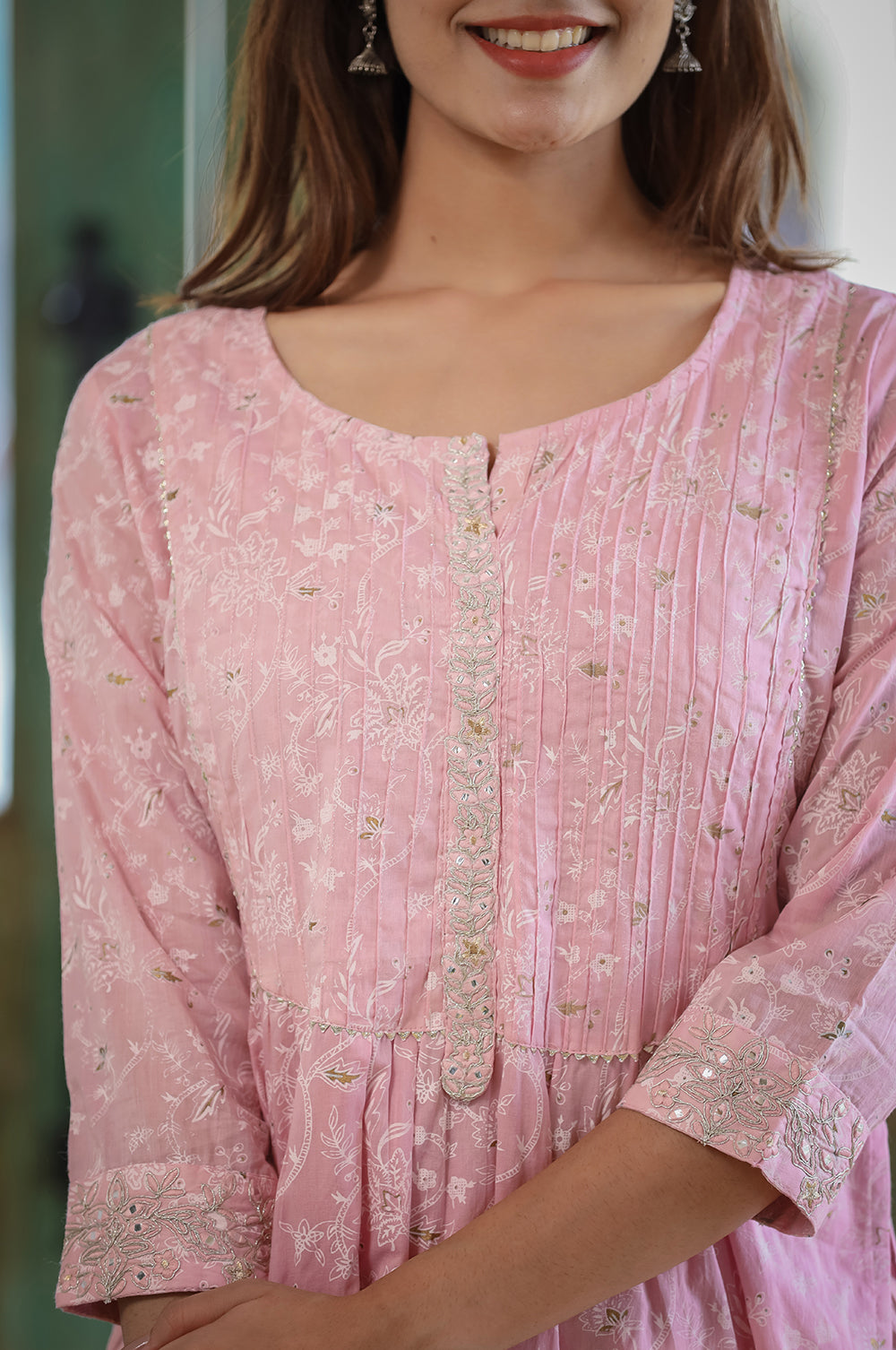 Pink Printed Cotton Kurta Pant Set With Dupatta