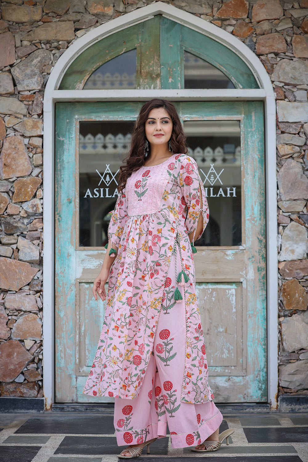 Buy Pink cotton Sharara set for Women 