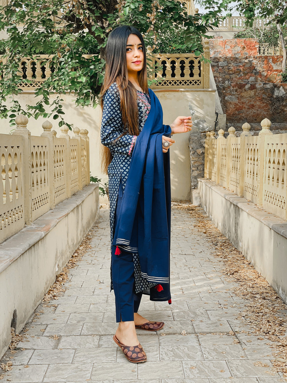 Buy a Navy Blue Cotton Salwar Suit for Ladies | Best Suit Set for Festival Online