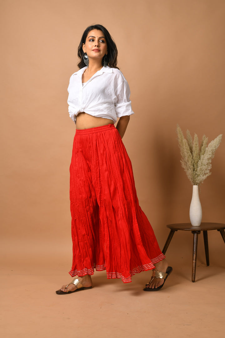 Red Solid Flared Cotton Sharara