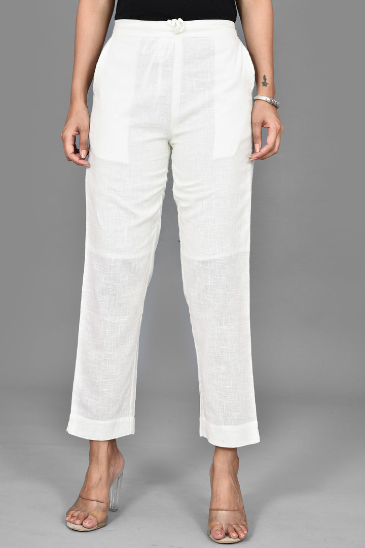 White Solid Cotton Pant (set of 1)