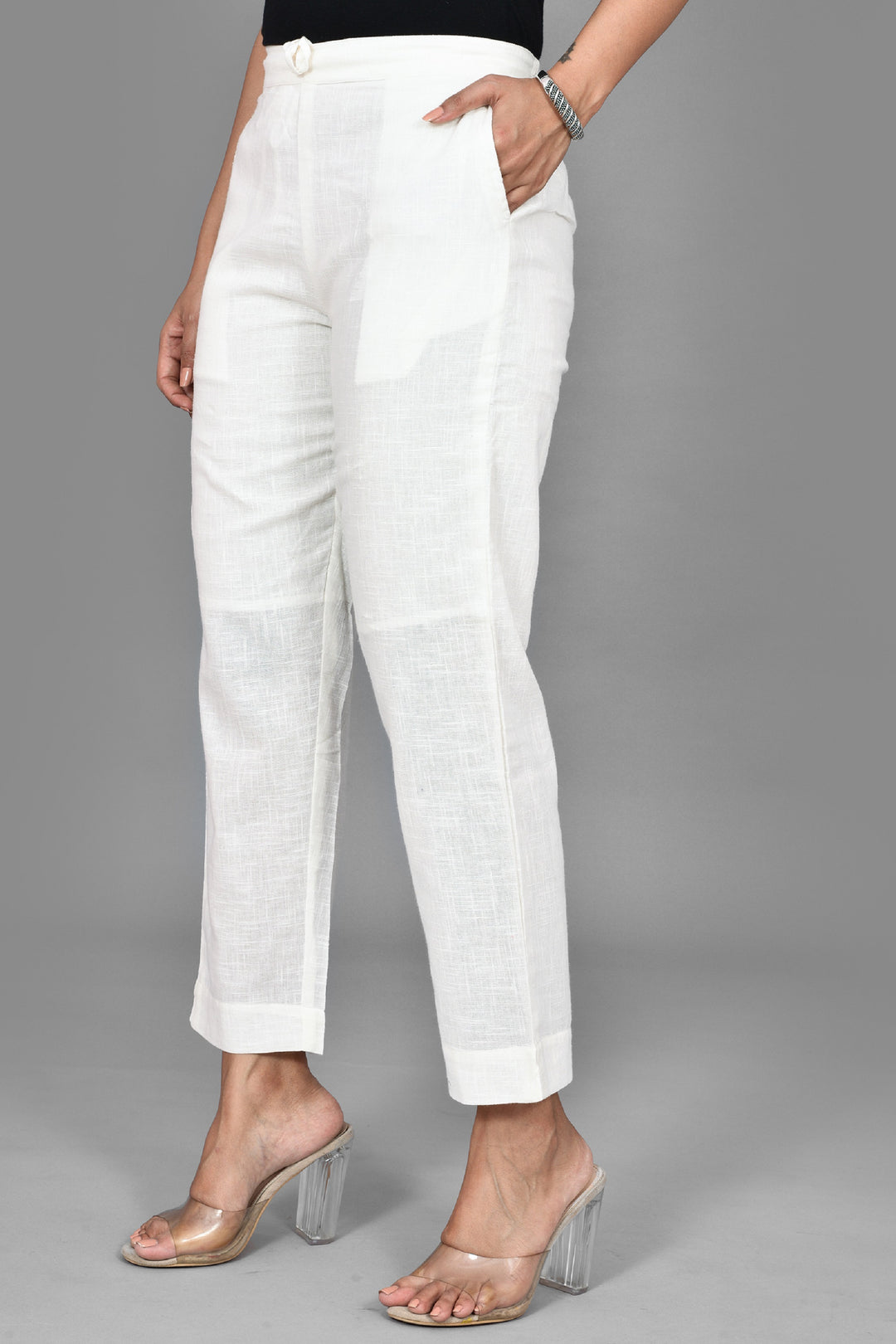 White Solid Cotton Pant (set of 1)