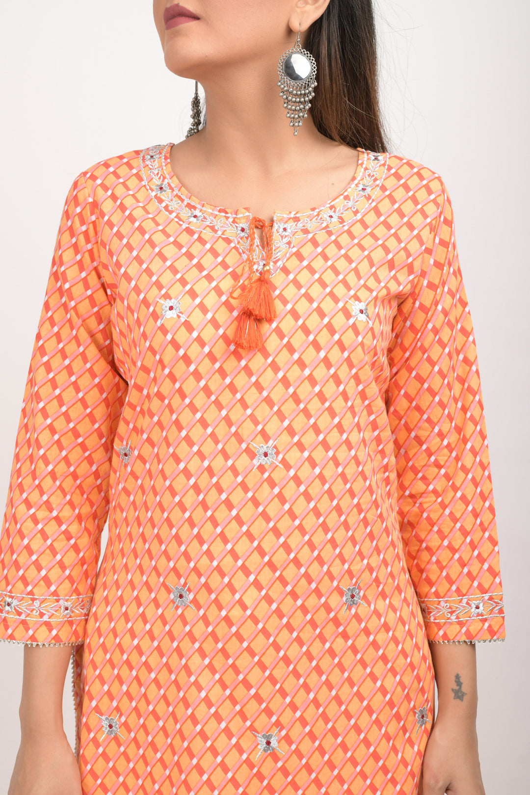 Buy Orange Leheria Ladies Kurti Online in India | Designer Kurta for Women