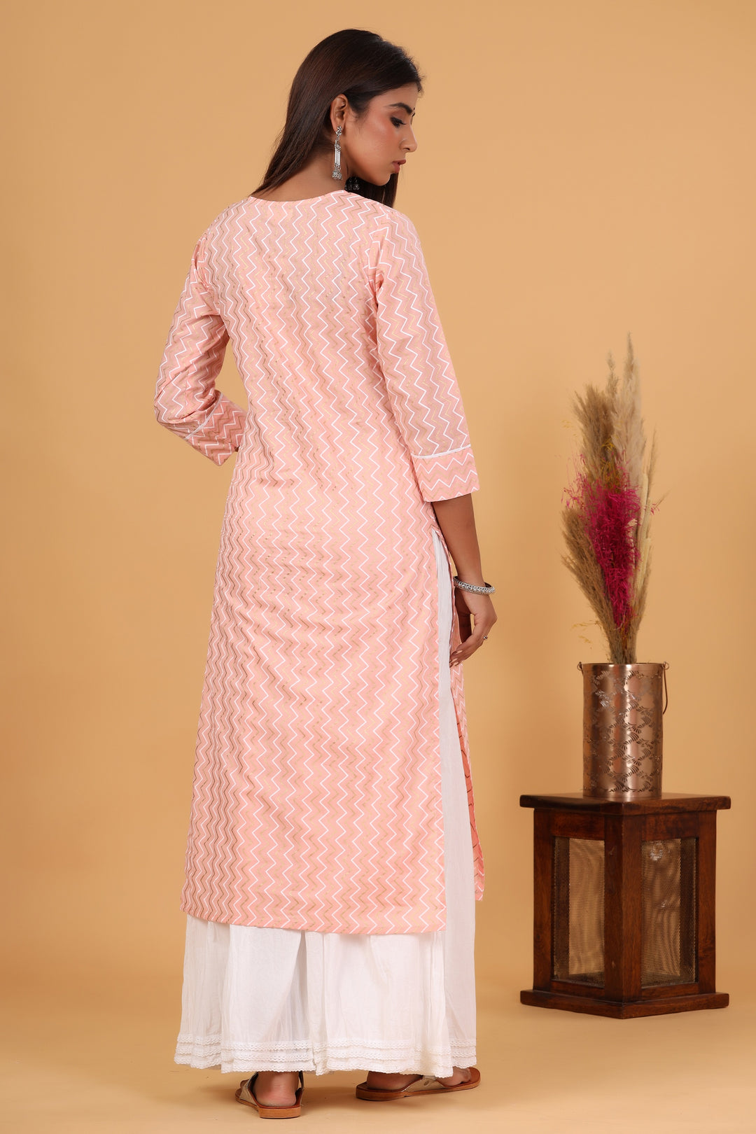 Buy Peach Cotton Ladies Kurti Online in India | Designer Kurta for Women