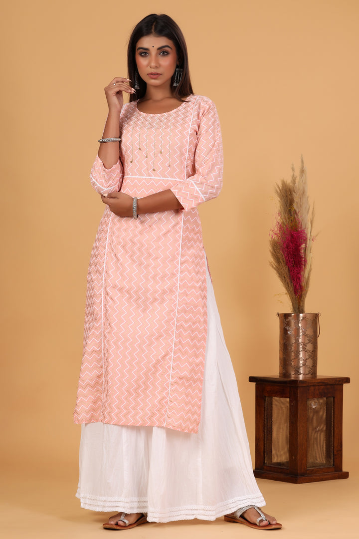 Buy Peach Cotton Ladies Kurti Online in India | Designer Kurta for Women