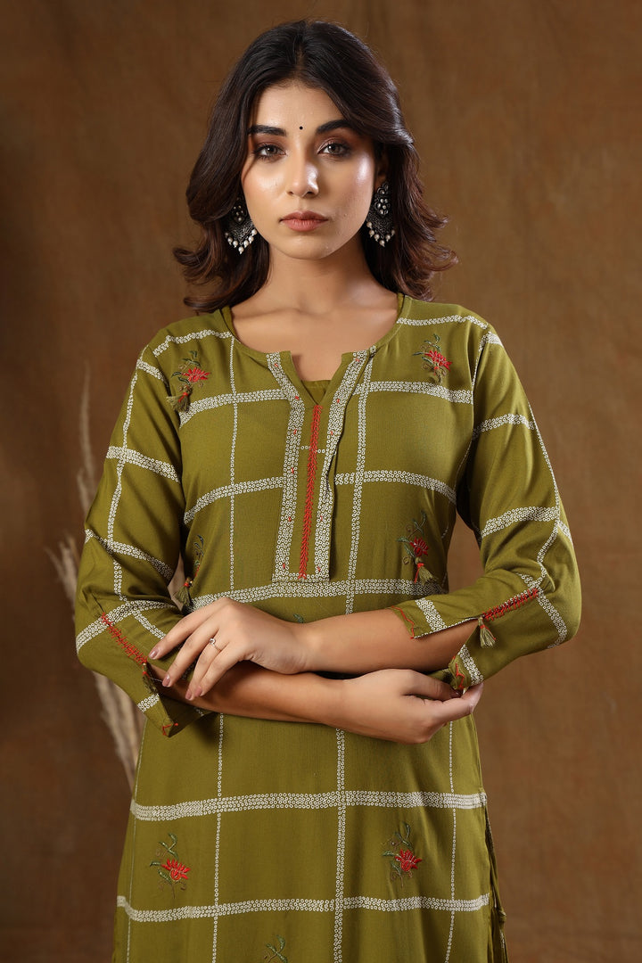 Buy Green Cotton Long kurti for Women | Best Formal Full Sleeve Kurta