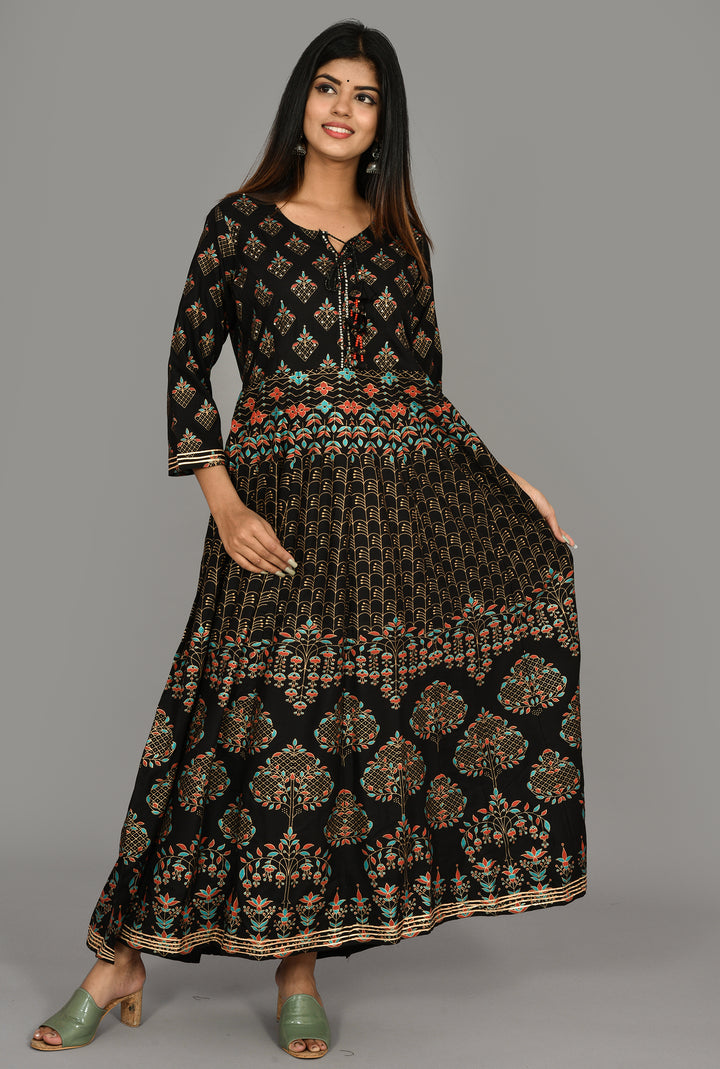 Black Gold Printed Anarkali Ethnic Gown