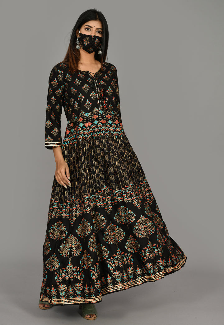 Black Gold Printed Anarkali Ethnic Gown