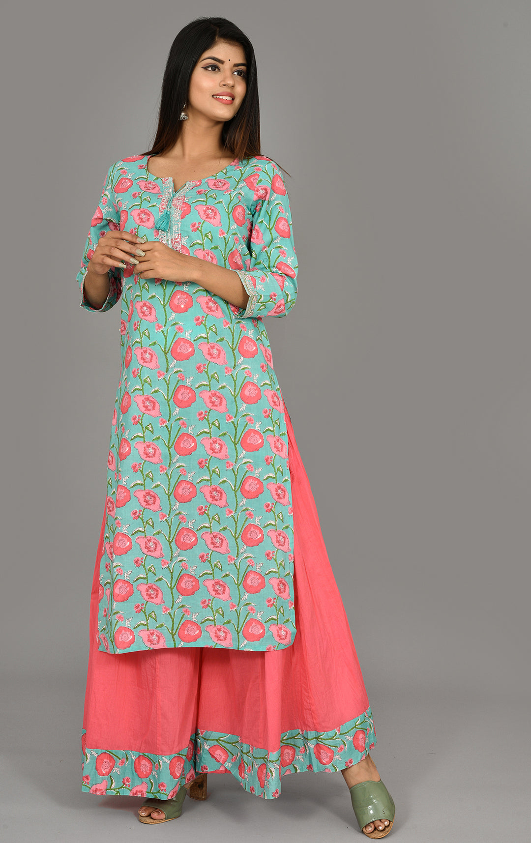 Pink Floral Printed Kurta Sharara Set (pack of 2)