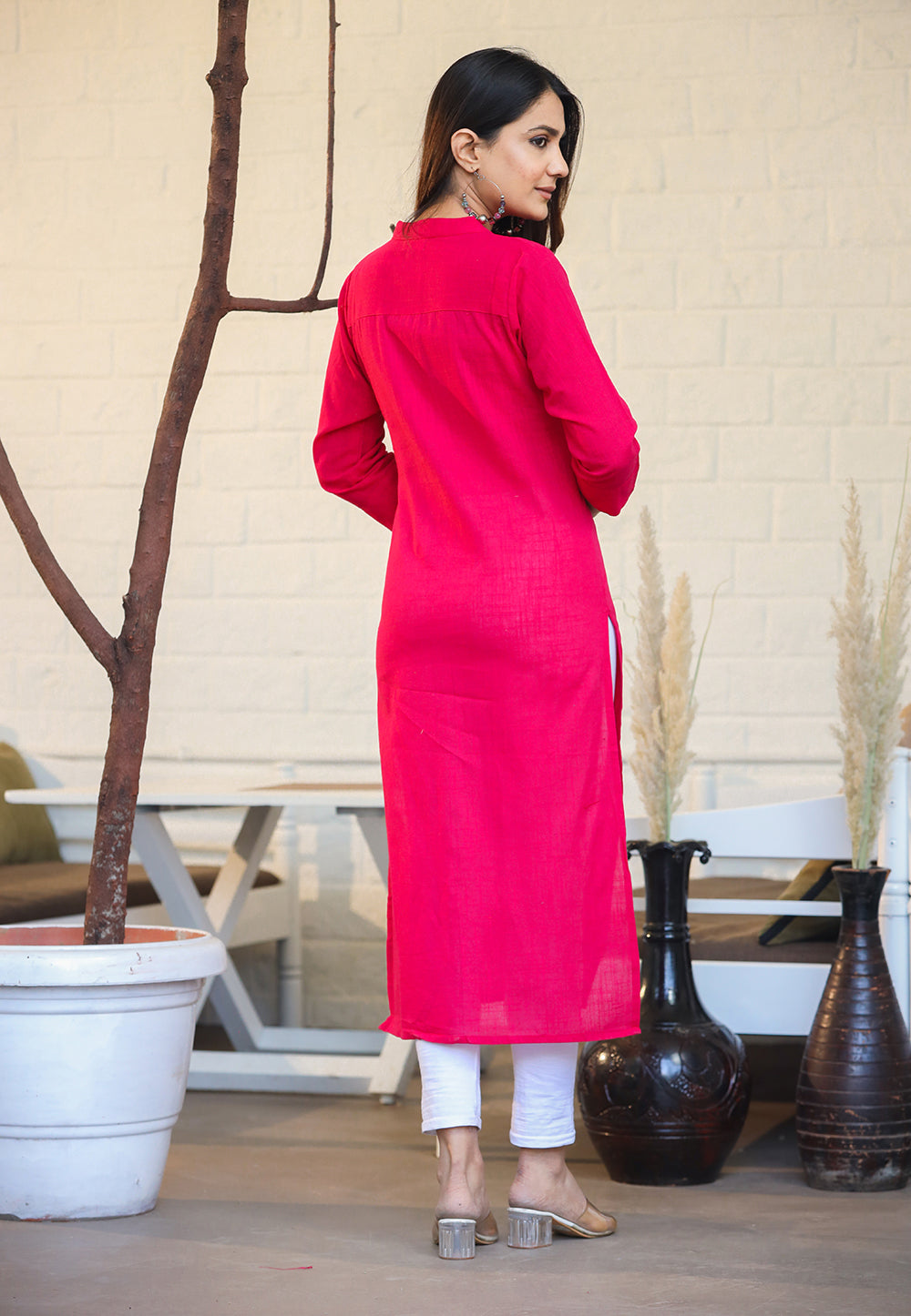 Buy Pink Cotton Long kurti for Women | Best Formal Full Sleeve Kurta
