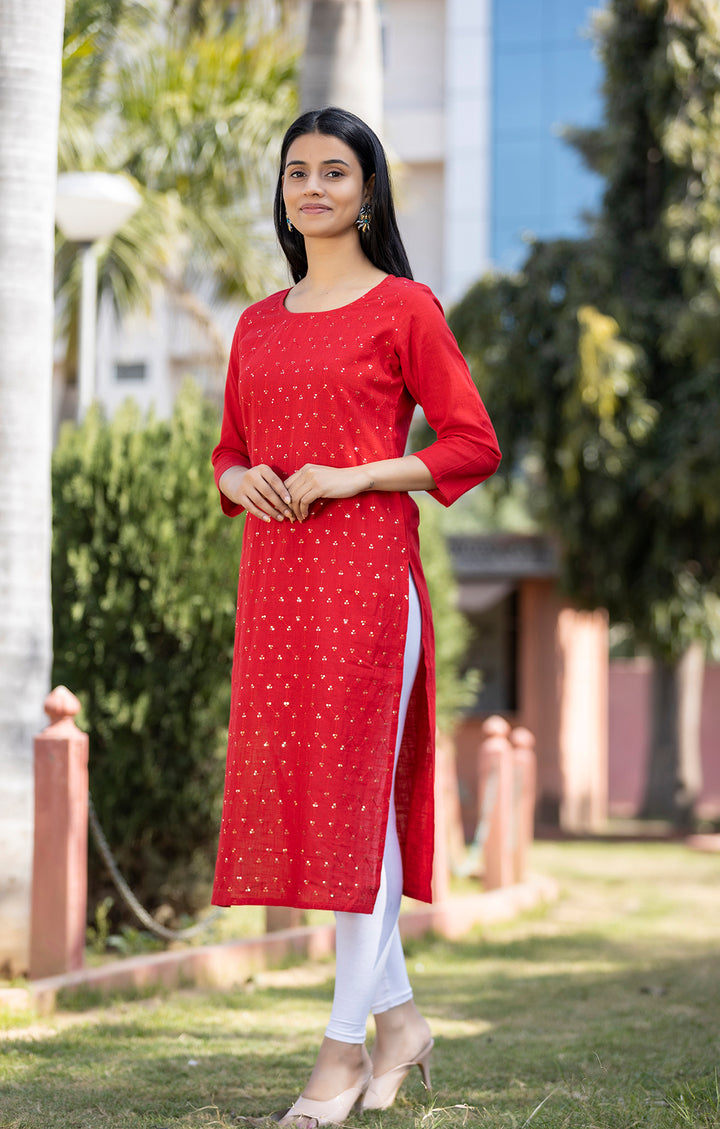 Buy Red Sequin Full Sleeves Kurta | Best Casual Wear Online for Women