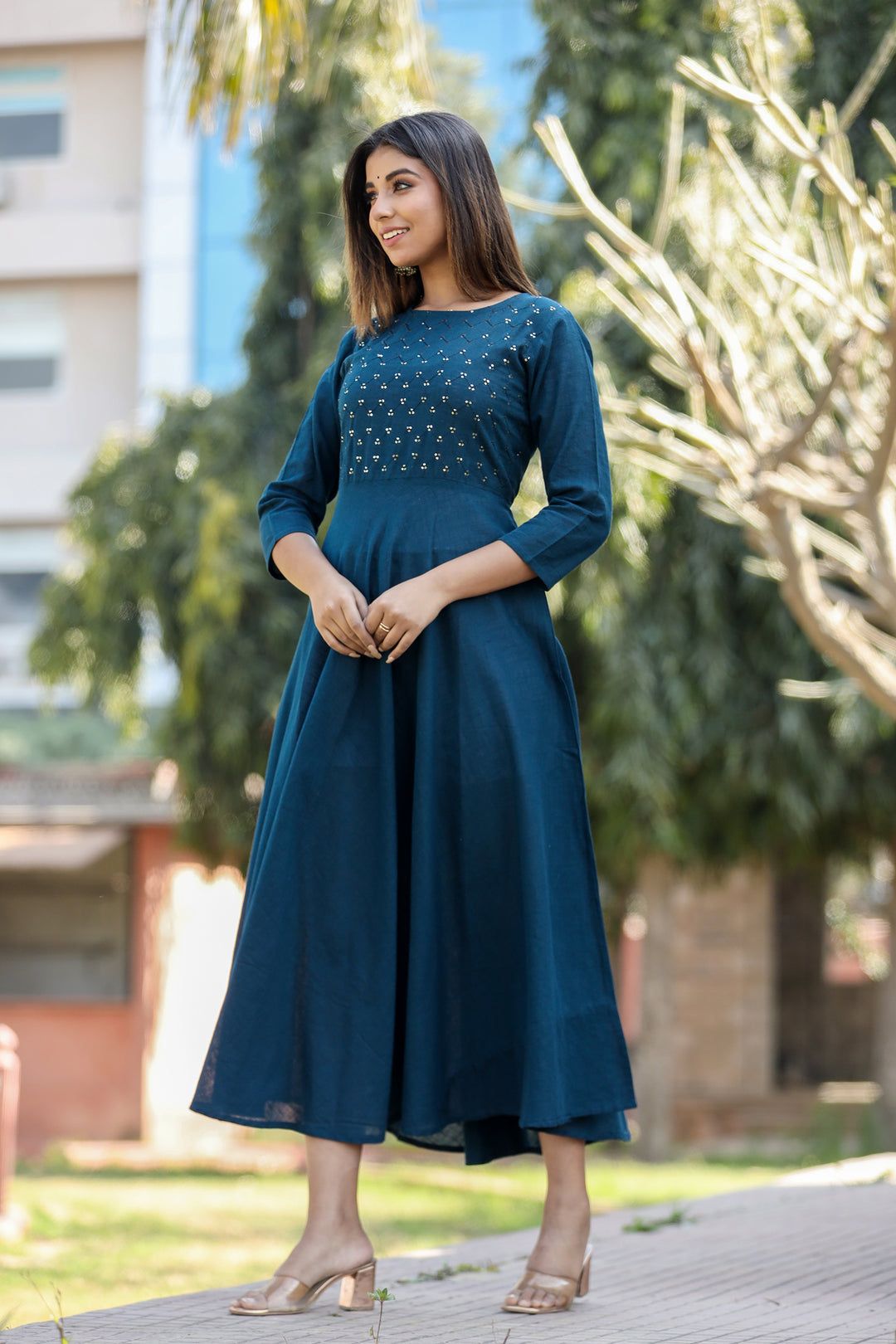 Buy Navy Blue Anarkali Kurti Online | Best Designer Long Kurtis for Women