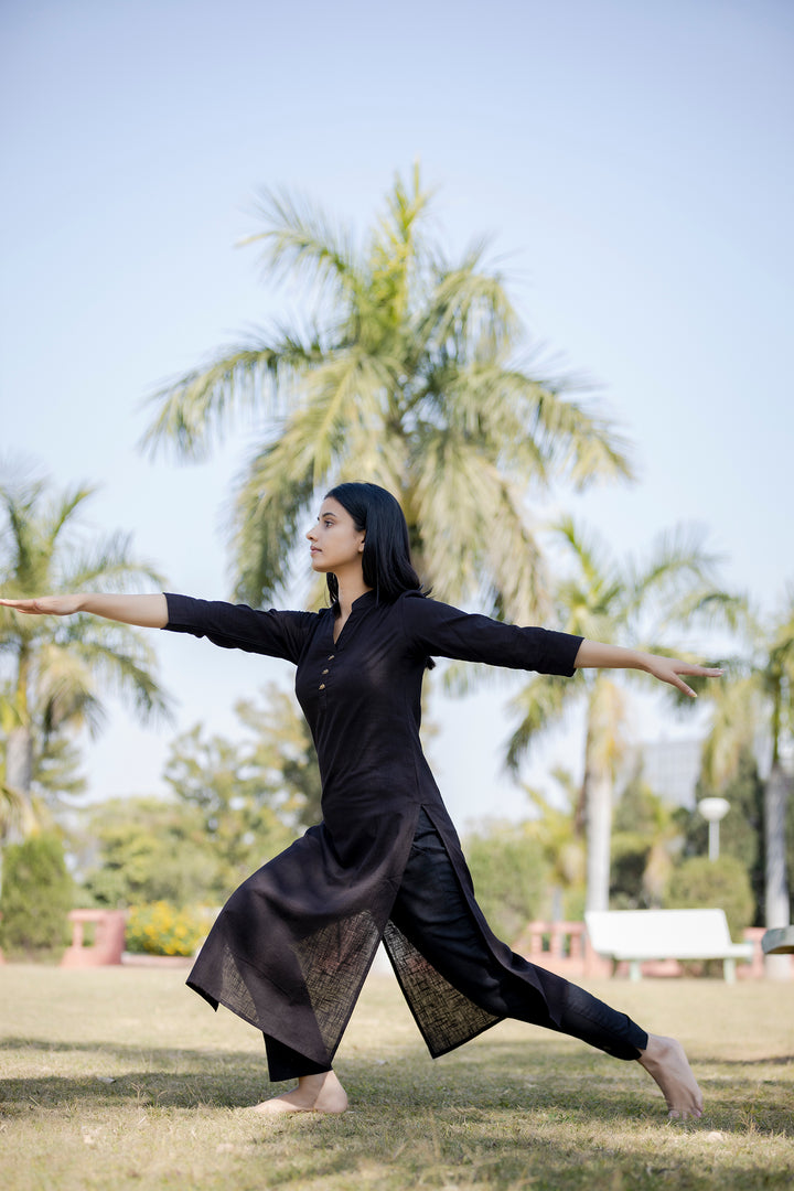 Buy Black Cotton Long kurti for Women | Best Formal Full Sleeve Kurta