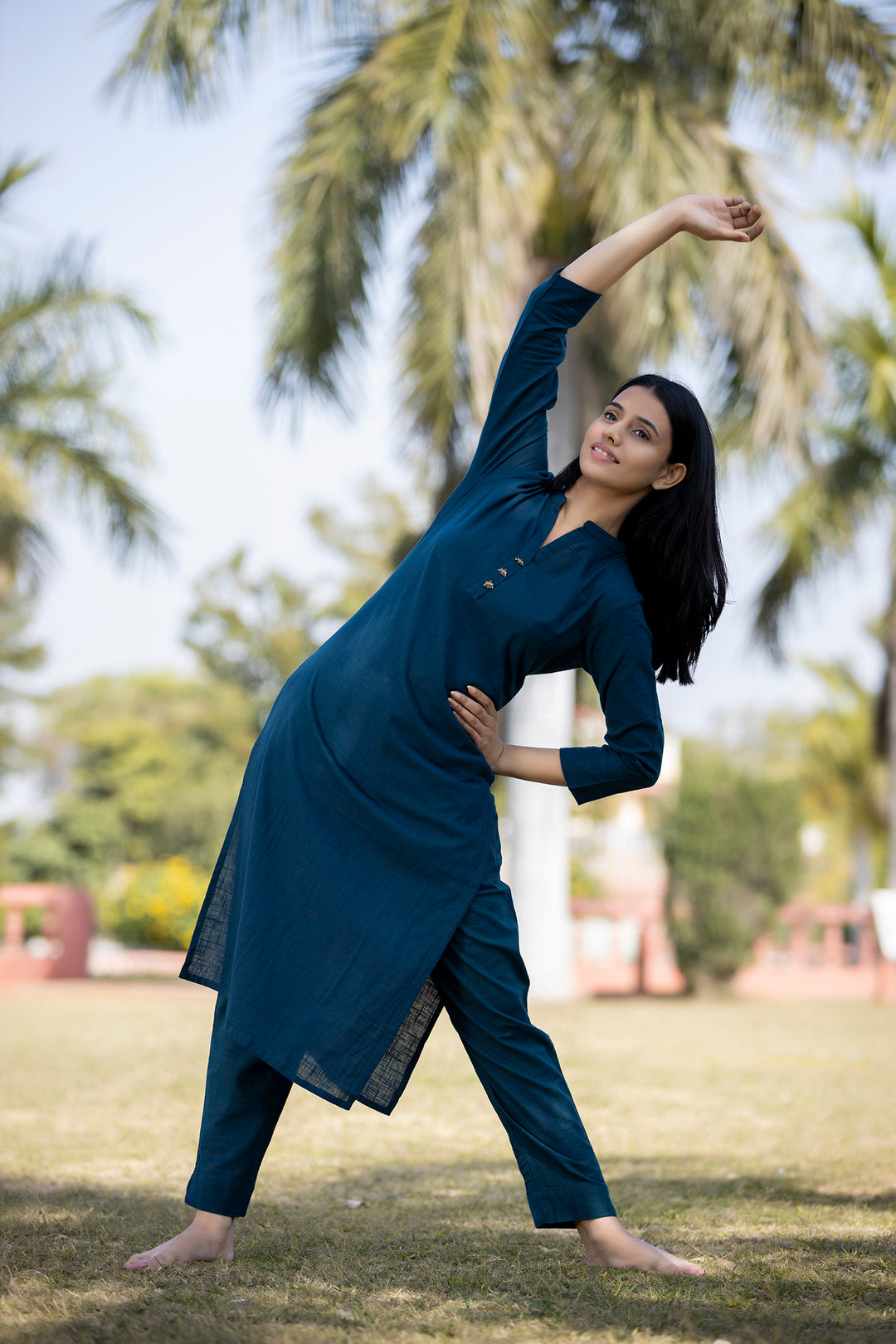 Buy Navy Blue Cotton Full Sleeves Kurta | Best Casual Wear Online for Women