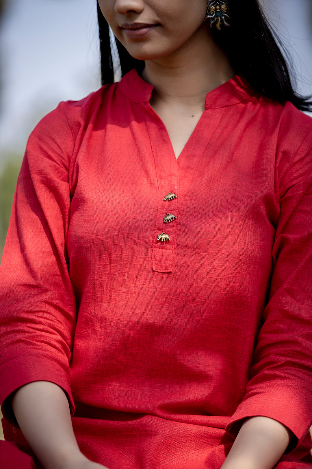 Buy Red Cotton Long kurti for Women | Best Formal Full Sleeve Kurta