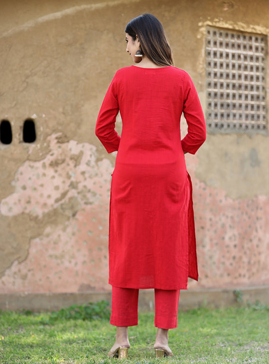 Mirror Work Kurti Set for Women: Buy Red Mirror Work Ethnic Kurta and Pant
