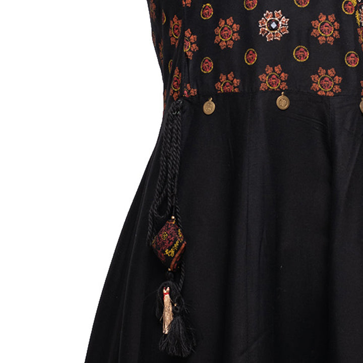Black Embroidery Printed Rayon Ethnic Gown