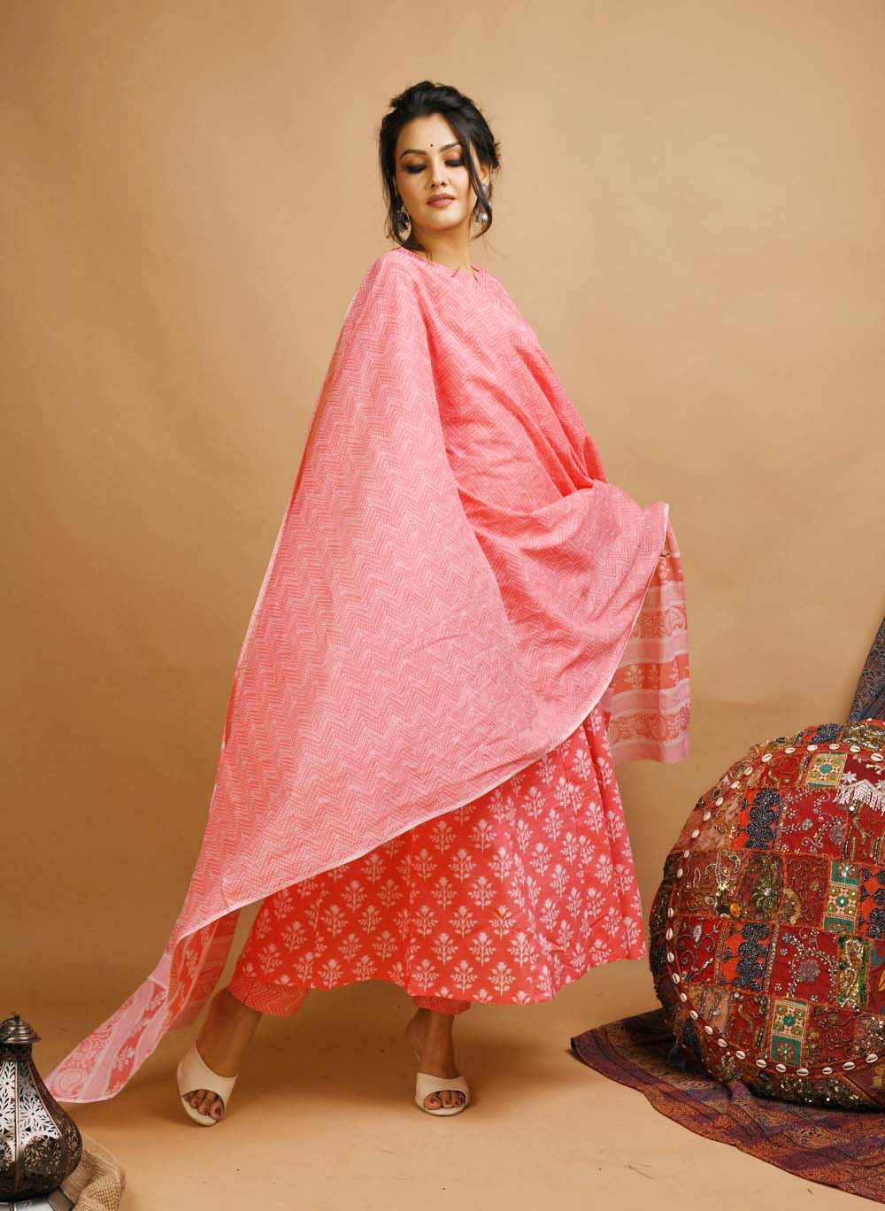 Buy a Pink Floral Suit Set With Dupatta Online | Best Cotton Suit for Ladies