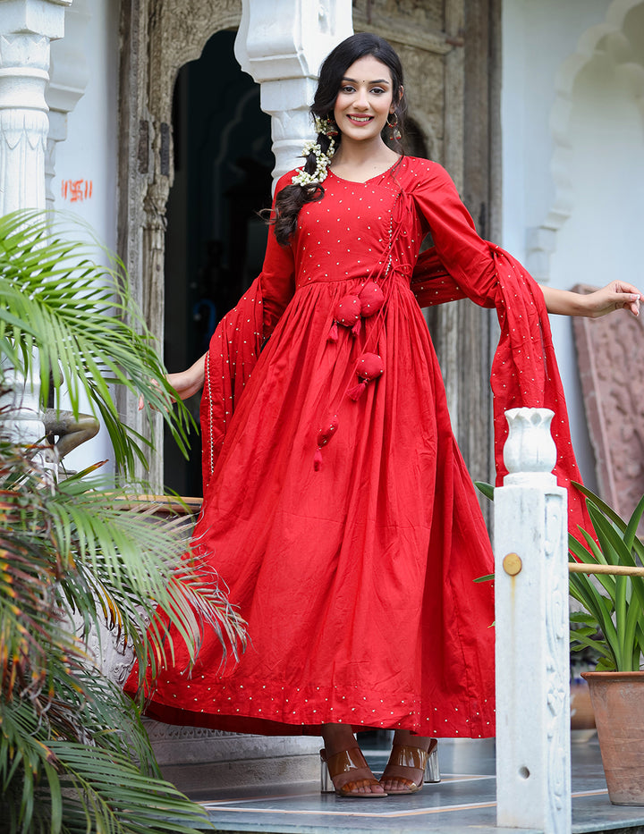 Buy a Red Angnrakha Suit Set for Women | Best Embroidered Suit Set Online in India
