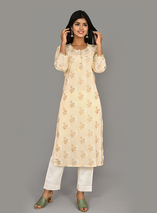 Buy Off White Cotton Long kurti for Women | Best Formal Full Sleeve Kurta