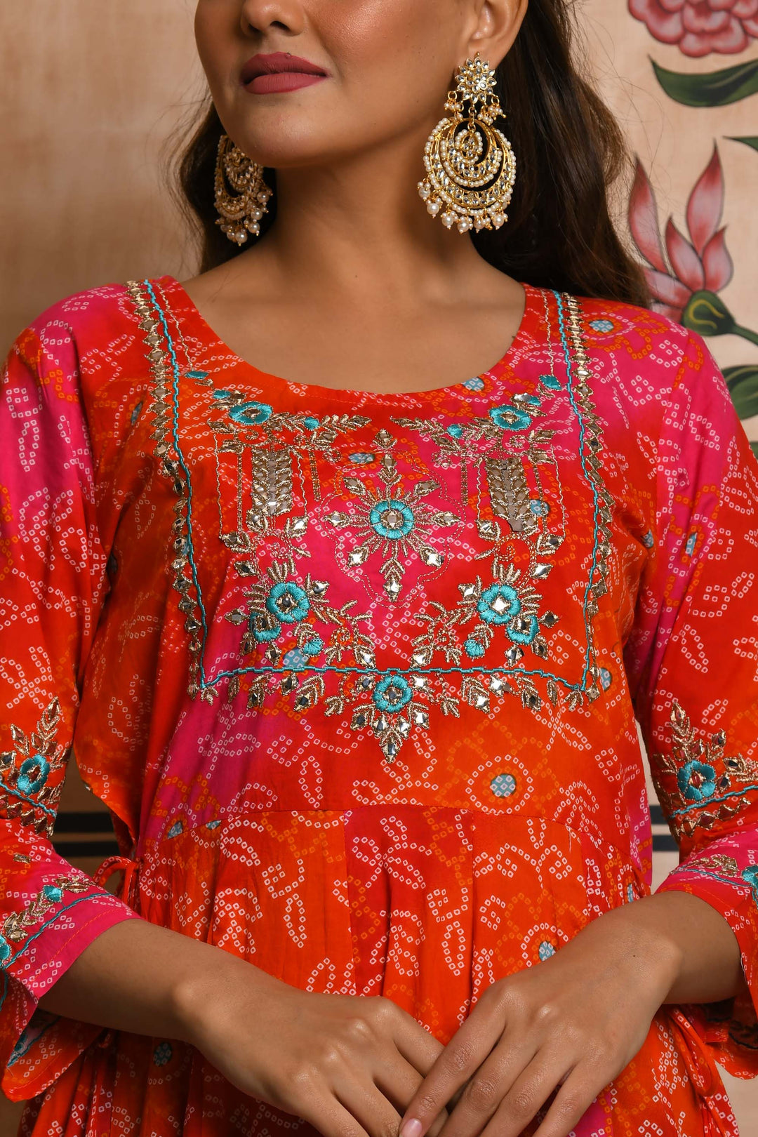 Buy Orange Bandhani Anarkali Dress | Best Party Wear Gown for Women Online in India  