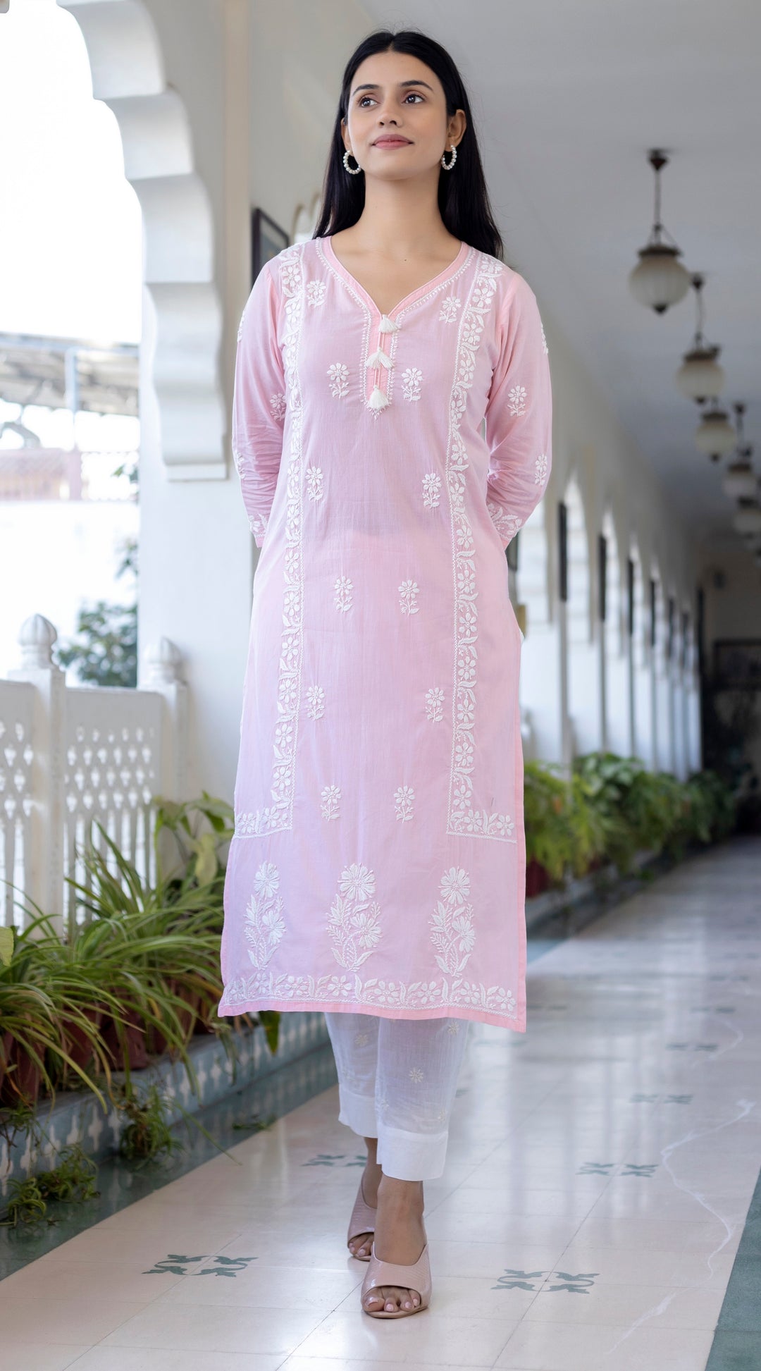 Pink Cotton Hand Embroidered Chikankari Suit Set