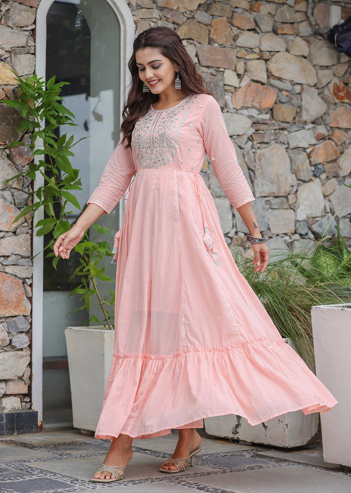 Pink Mirror Embroidered Ethnic Gown
