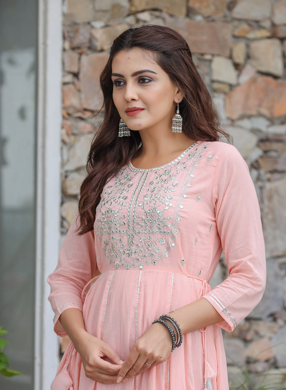 Pink Mirror Embroidered Ethnic Gown