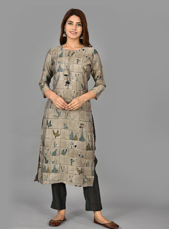 Grey Kurta Set for Women: Buy an Indian Ethnic Kurti and Pant Set | Kaajh