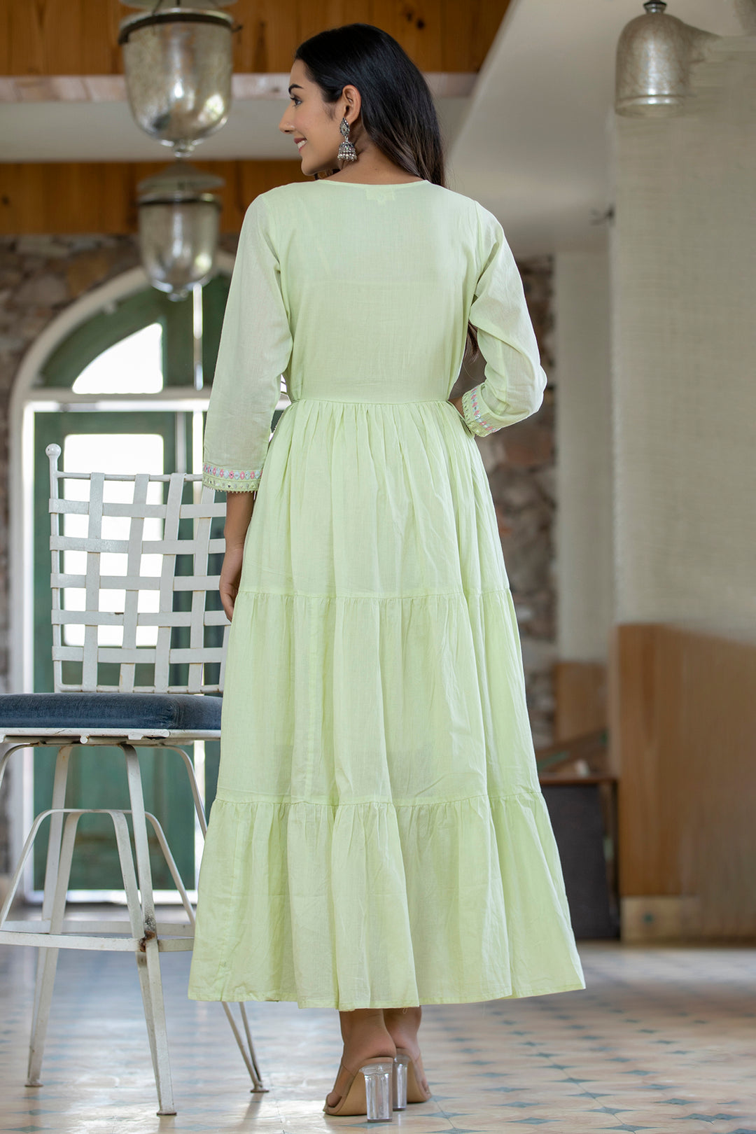 Green Mirror Embellishment Ethnic Gown