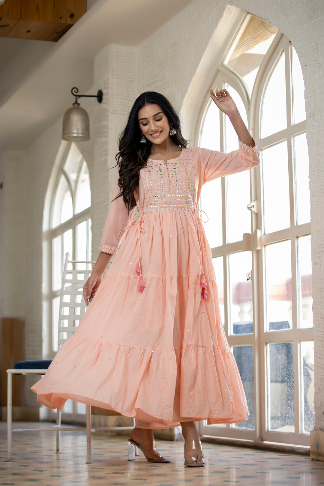 Buy Peach Ethnic Dress for ladies | Best Indian Traditional Dress for Women Online