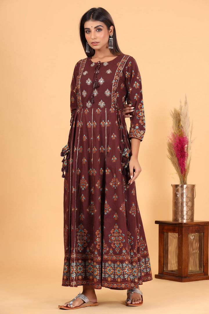 Buy Maroon Cotton Ethnic Dress for Women | Best Party Wear Ethnic Gown for Ladies     