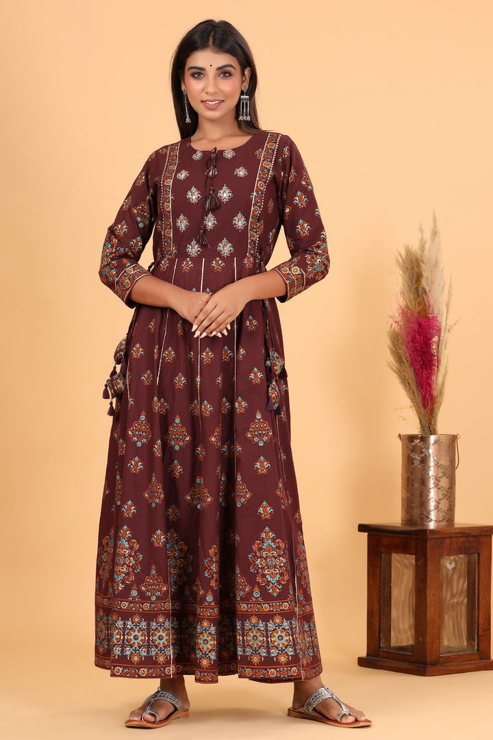 Buy Maroon Cotton Ethnic Dress for Women | Best Party Wear Ethnic Gown for Ladies     