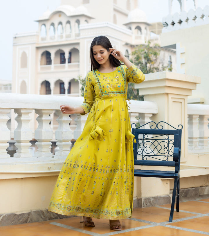 Buy Mustard Ethnic Gown For women | Best Ethnic Dress for Ladies Online 