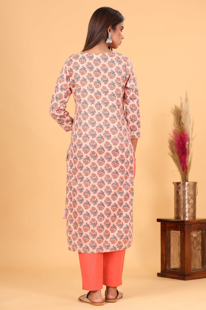 Buy Pink Floral Full Sleeves Kurta & Designer Pants for Women Online in India