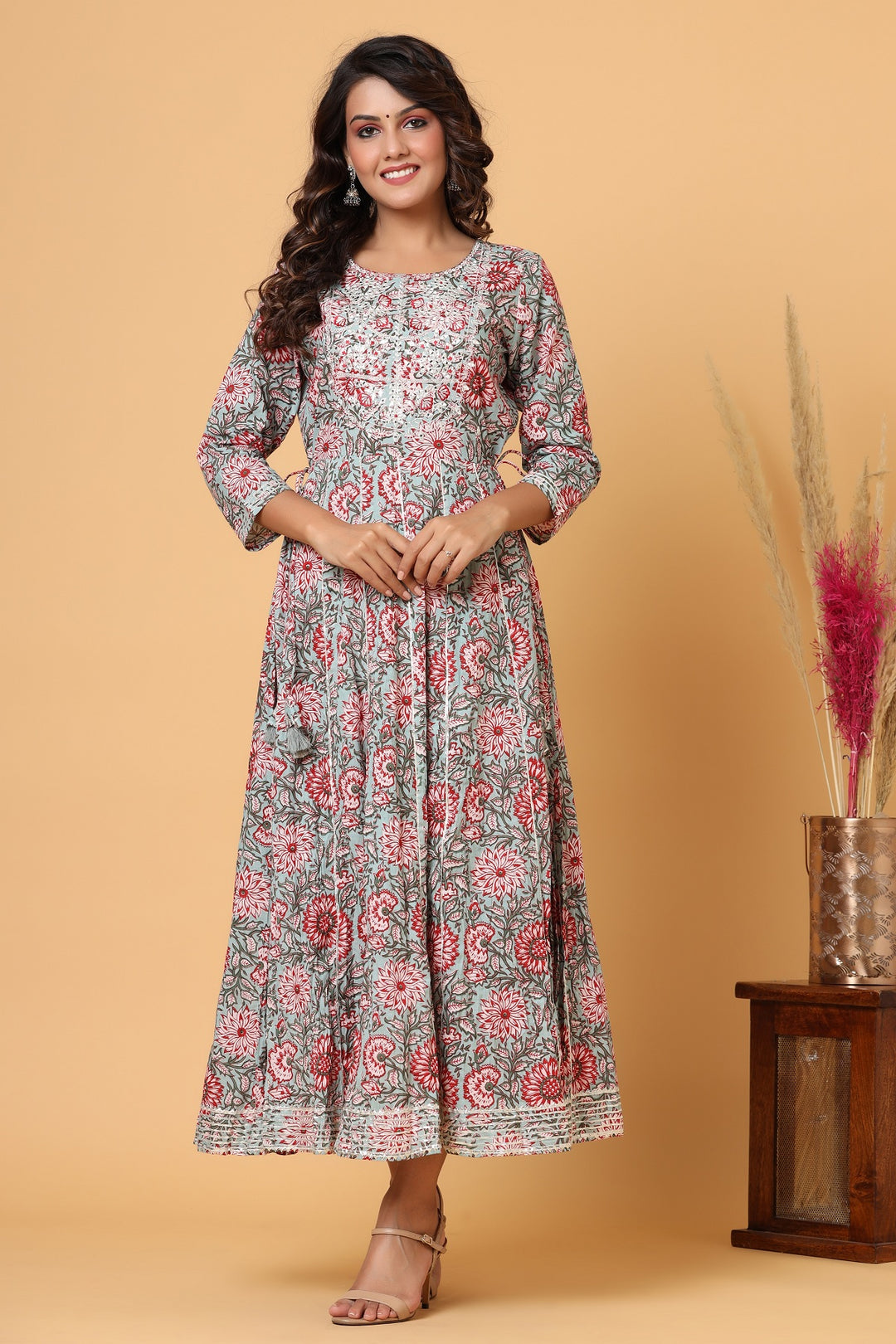 Buy Grey Cotton Gown for Women | Best Party Wear Ethnic Dress for Ladies     