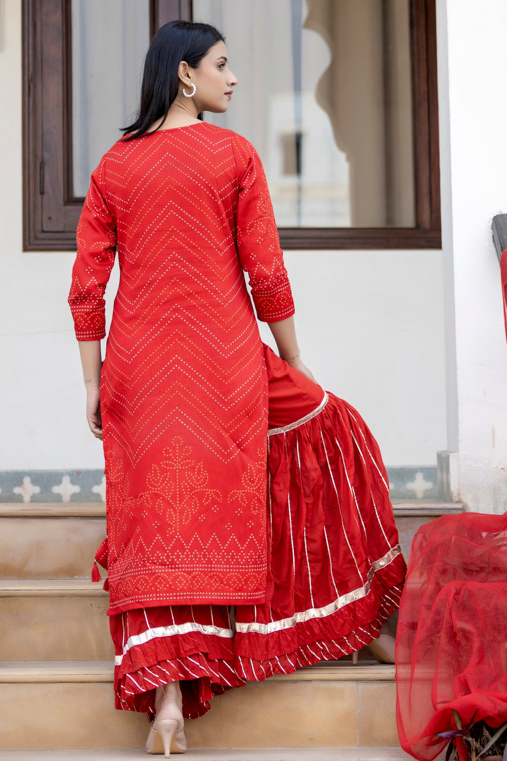 Red Cotton Sharara Suit