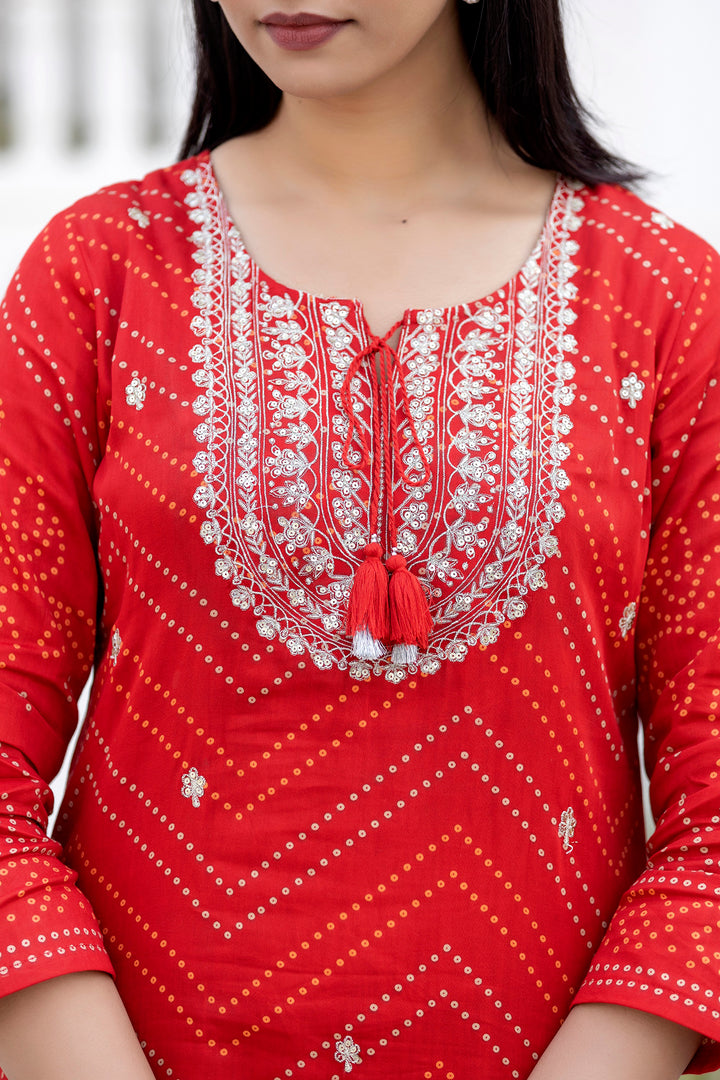Red Cotton Sharara Suit