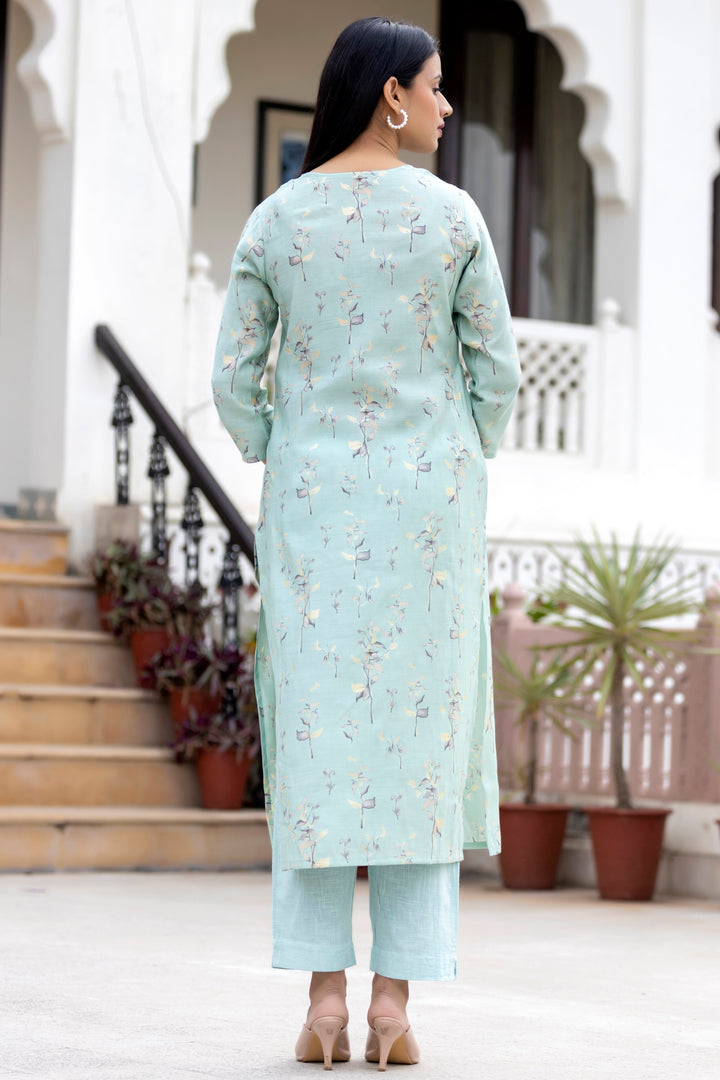 Sky Floral Printed Modal Silk Kurta Pant And Dupatta Set