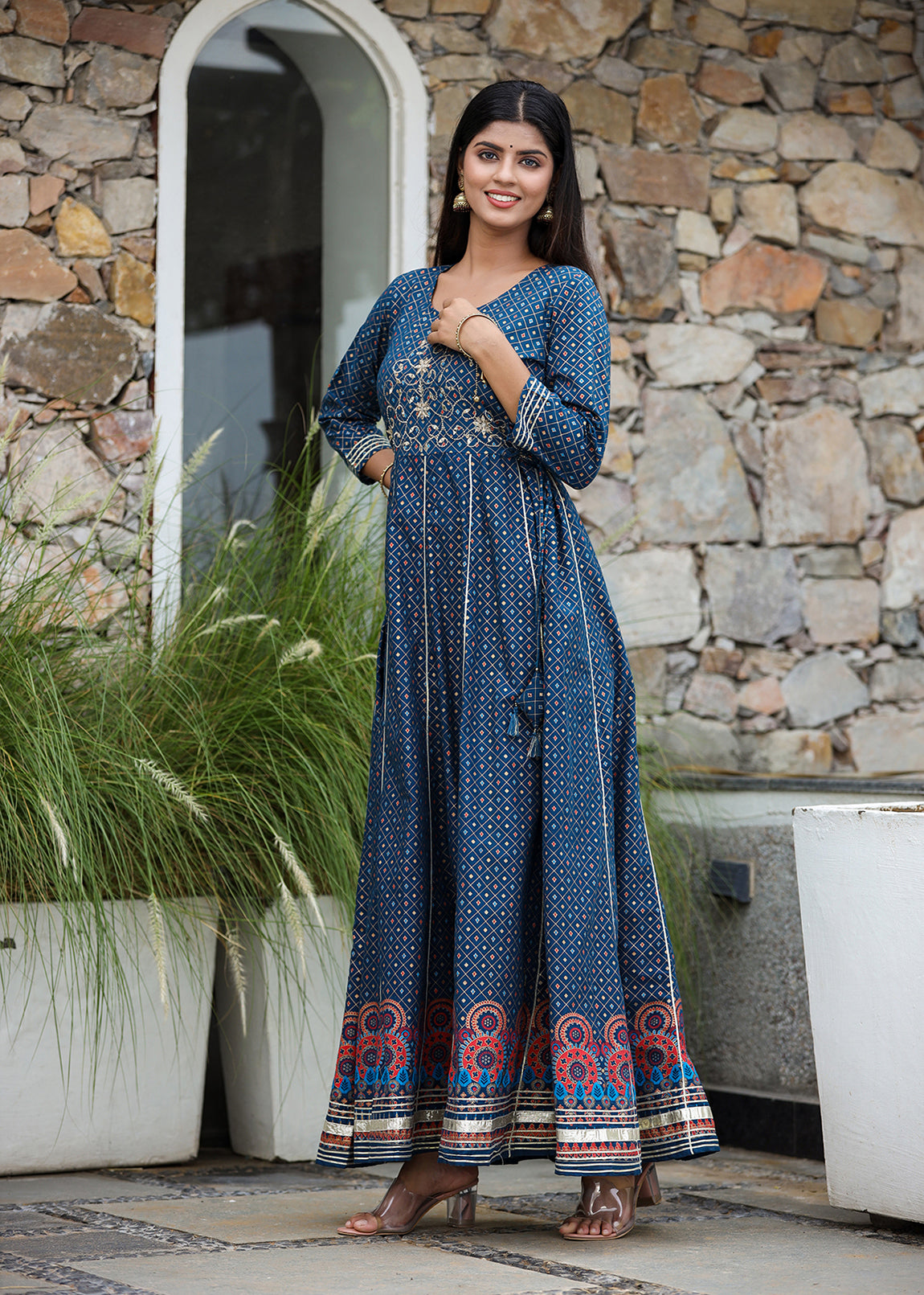 Buy Kaajh Women's Sky Blue Floral Printed Cotton Ethnic Dress Online at  Best Price | Distacart