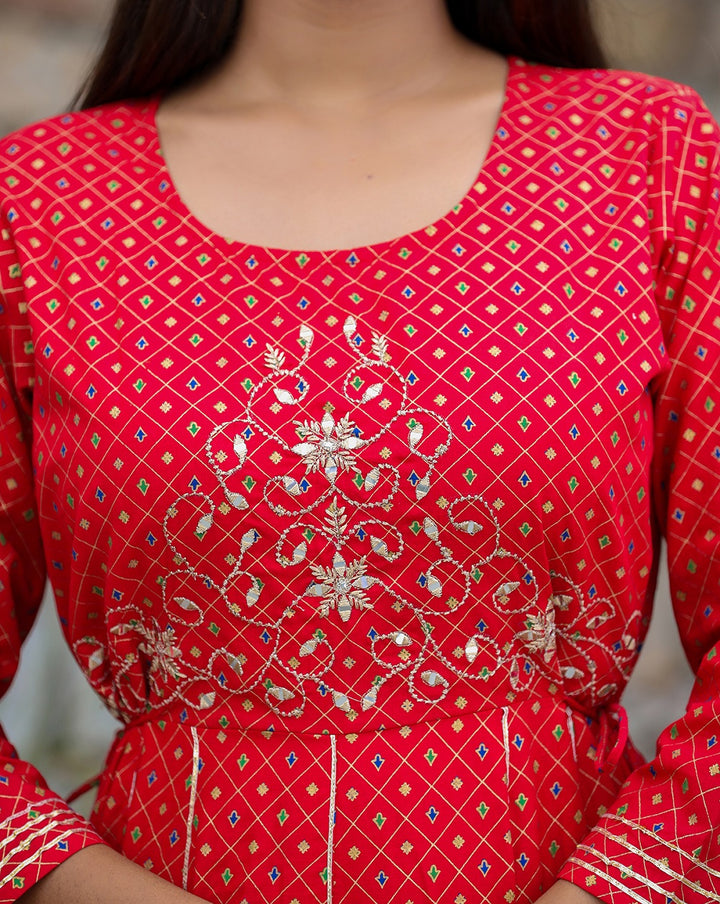 Buy Red Cotton Ethnic Dress for Women | Best Party Wear Ethnic Gown for Ladies     