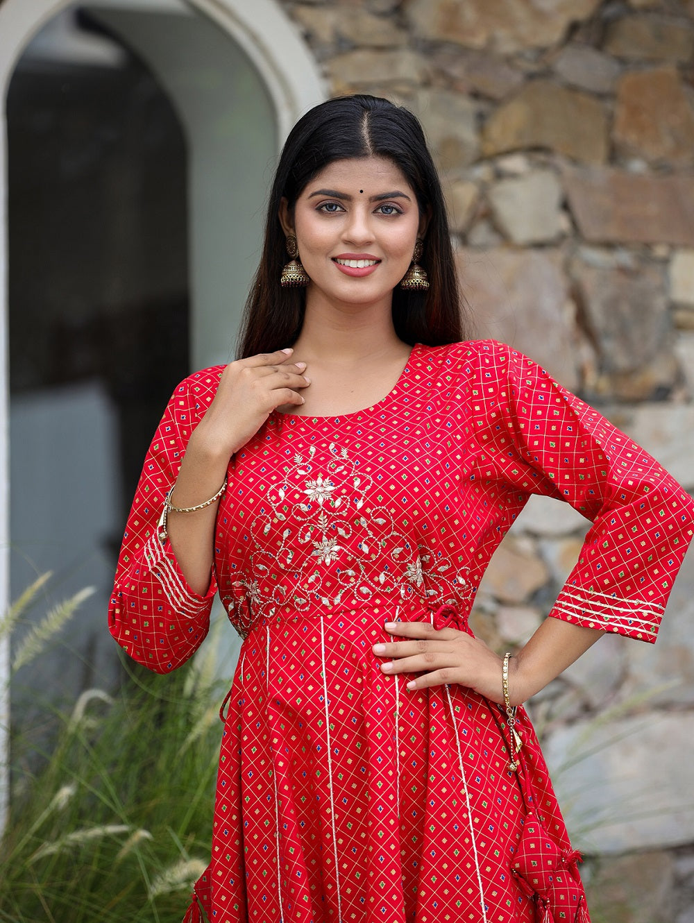 Buy Red Cotton Ethnic Dress for Women | Best Party Wear Ethnic Gown for Ladies     