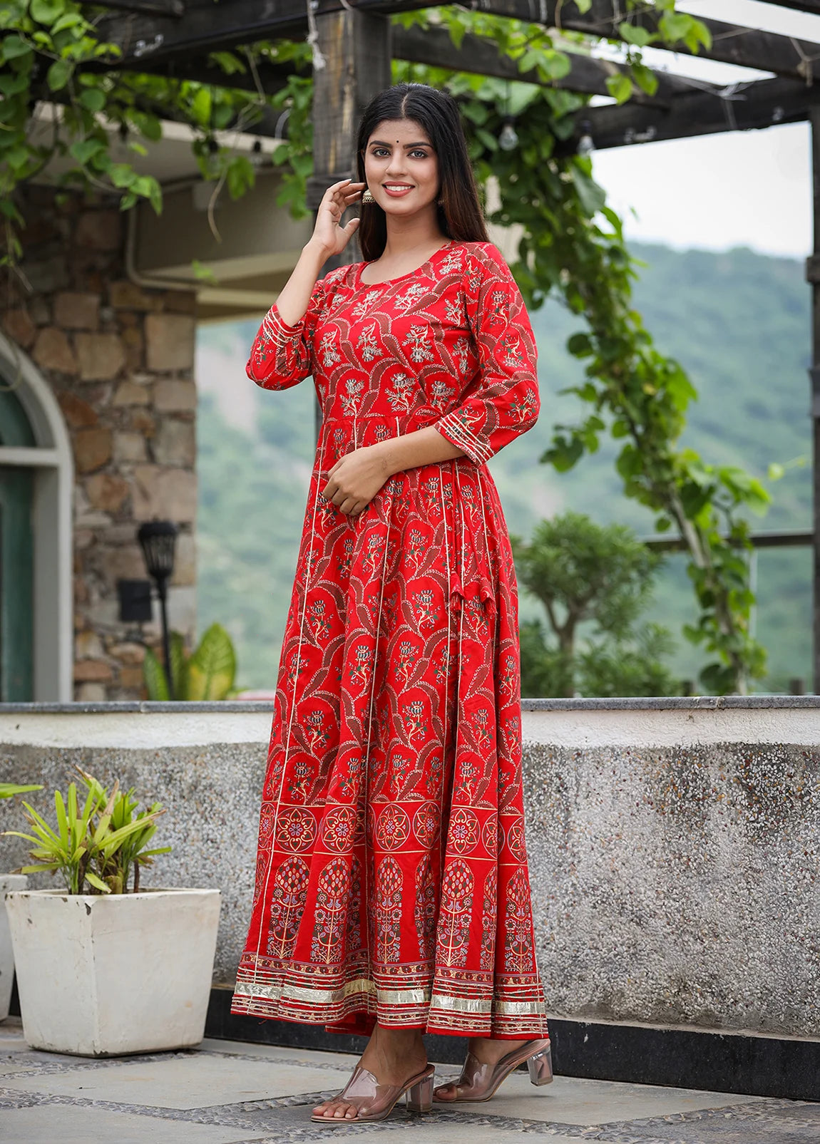 Kurti Plus Size Kurti for Women Cotton Kurti Red & Cream Printed Anarkali  Kurta Women Festive Party Wear Indian Ethnic Dress - Etsy